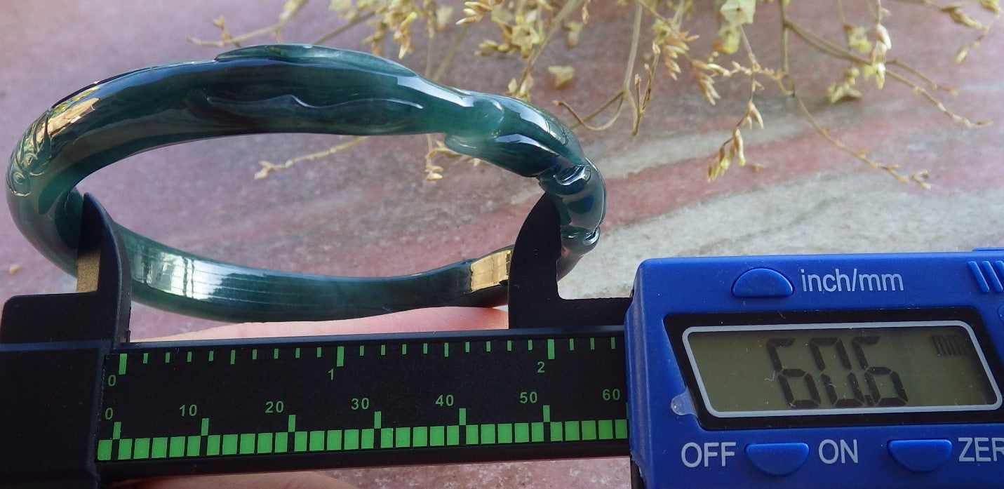 Certified Icy Green Burma 100% Natural A JADE Jadeite  Fox Bangle Bracelet 61 mm 手镯 650311 TN