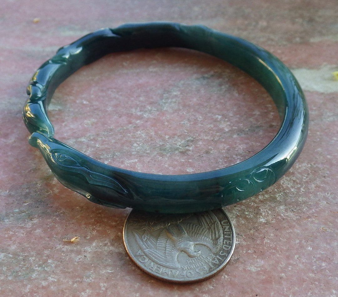 Certified Icy Green Burma 100% Natural A JADE Jadeite  Fox Bangle Bracelet 61 mm 手镯 650311 TN
