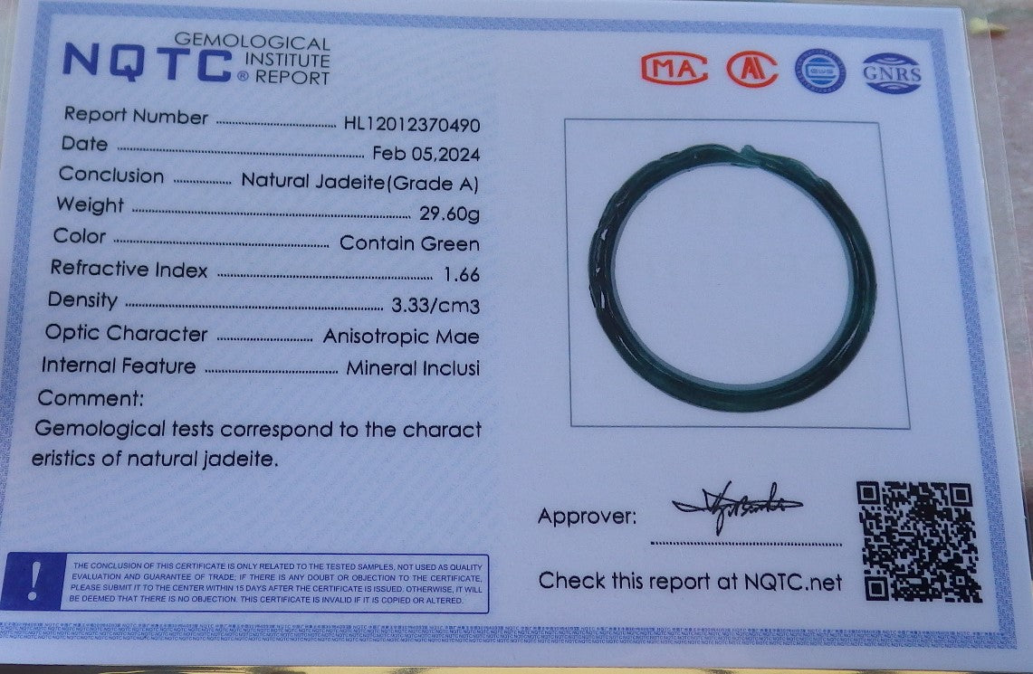Certified Icy Green Burma 100% Natural A JADE Jadeite  Fox Bangle Bracelet 61 mm 手镯 650311 TN