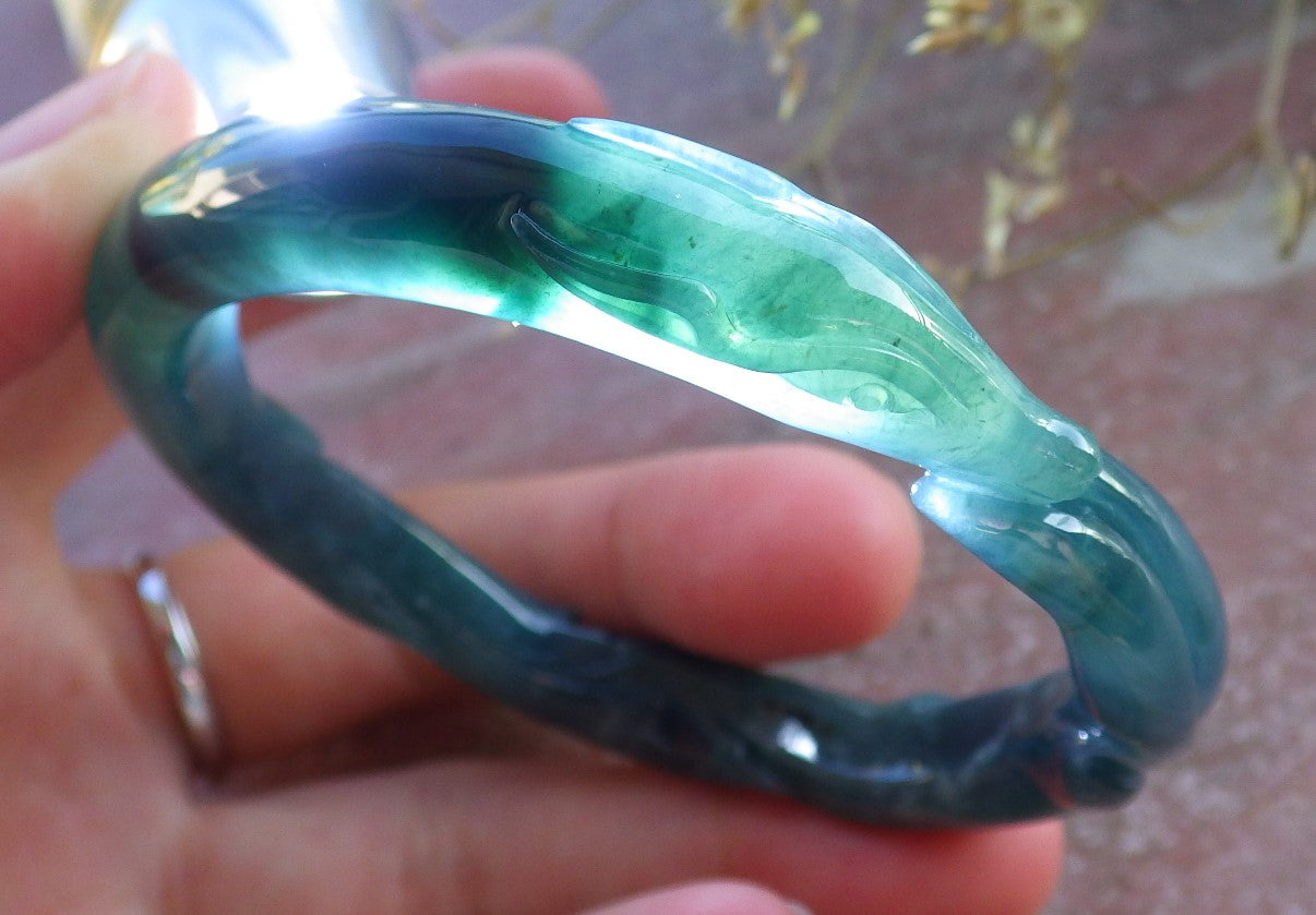 Certified Icy Green Burma 100% Natural A JADE Jadeite  Fox Bangle Bracelet 53 mm 手镯 650340 TN