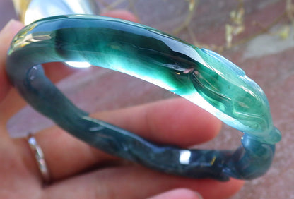 Certified Icy Green Burma 100% Natural A JADE Jadeite  Fox Bangle Bracelet 53 mm 手镯 650340 TN