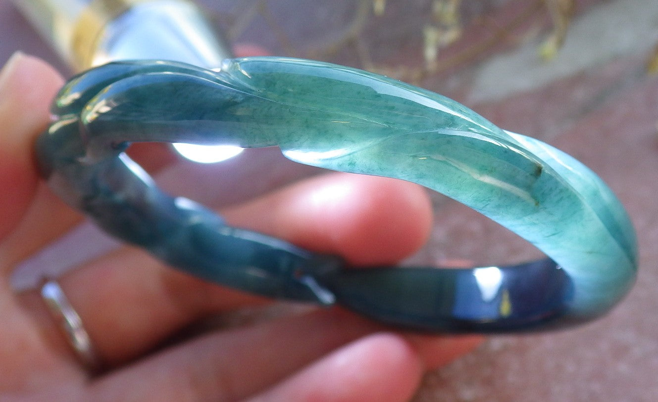 Certified Icy Green Burma 100% Natural A JADE Jadeite  Fox Bangle Bracelet 53 mm 手镯 650340 TN