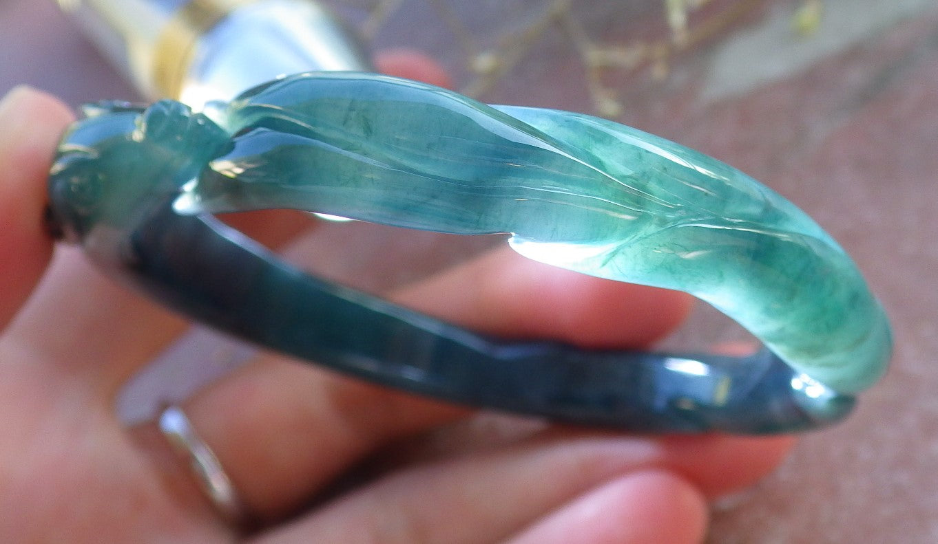 Certified Icy Green Burma 100% Natural A JADE Jadeite  Fox Bangle Bracelet 53 mm 手镯 650340 TN