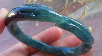 Certified Icy Green Burma 100% Natural A JADE Jadeite  Fox Bangle Bracelet 53 mm 手镯 650340 TN