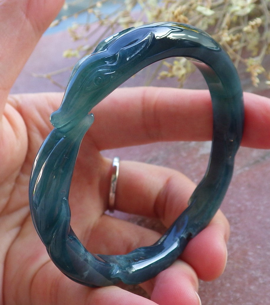 Certified Icy Green Burma 100% Natural A JADE Jadeite  Fox Bangle Bracelet 53 mm 手镯 650340 TN