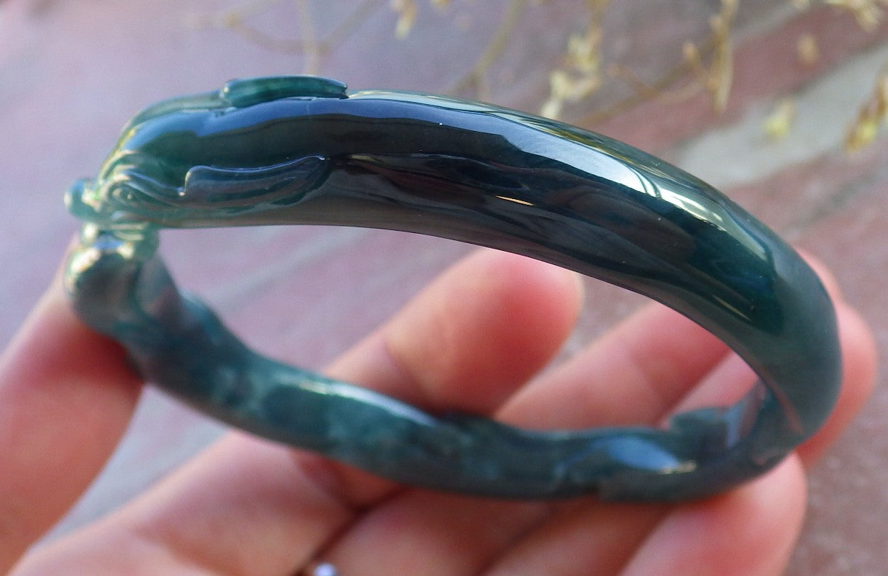 Certified Icy Green Burma 100% Natural A JADE Jadeite  Fox Bangle Bracelet 53 mm 手镯 650340 TN