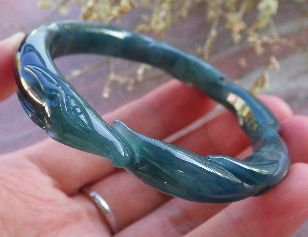 Certified Icy Green Burma 100% Natural A JADE Jadeite  Fox Bangle Bracelet 53 mm 手镯 650340 TN