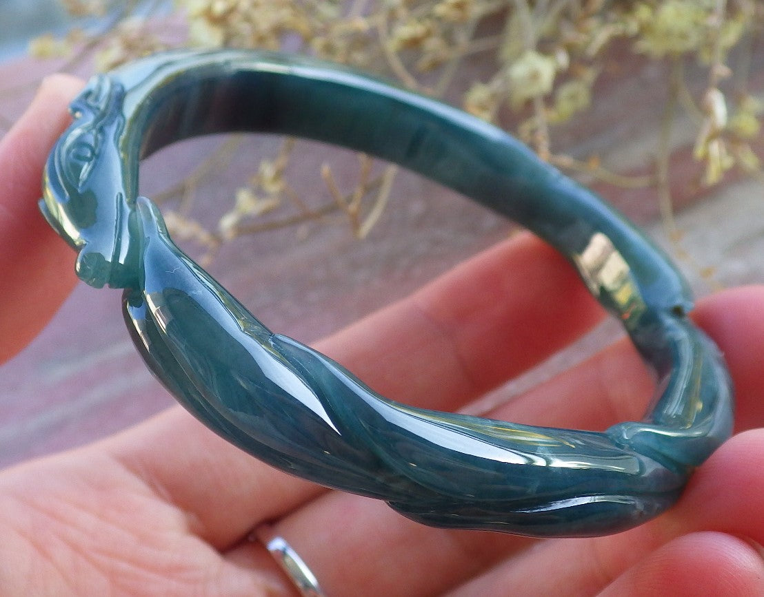 Certified Icy Green Burma 100% Natural A JADE Jadeite  Fox Bangle Bracelet 53 mm 手镯 650340 TN