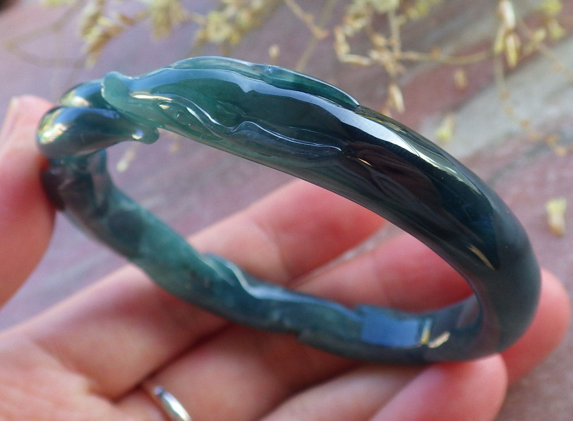 Certified Icy Green Burma 100% Natural A JADE Jadeite  Fox Bangle Bracelet 53 mm 手镯 650340 TN