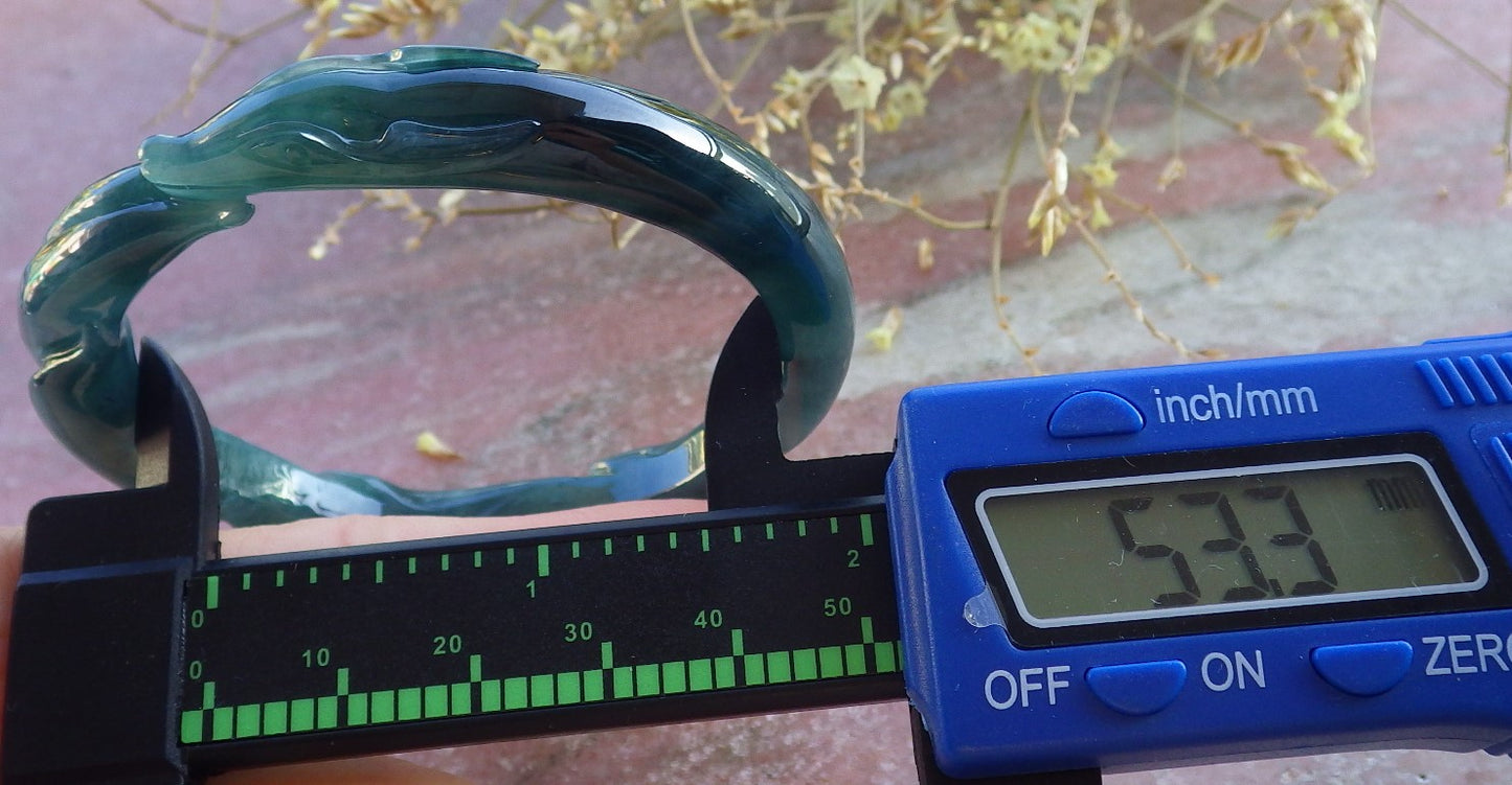 Certified Icy Green Burma 100% Natural A JADE Jadeite  Fox Bangle Bracelet 53 mm 手镯 650340 TN