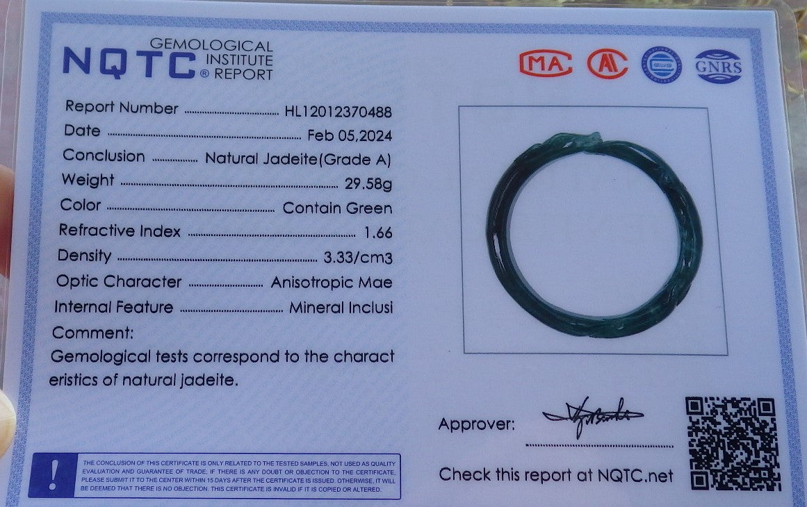Certified Icy Green Burma 100% Natural A JADE Jadeite  Fox Bangle Bracelet 53 mm 手镯 650340 TN