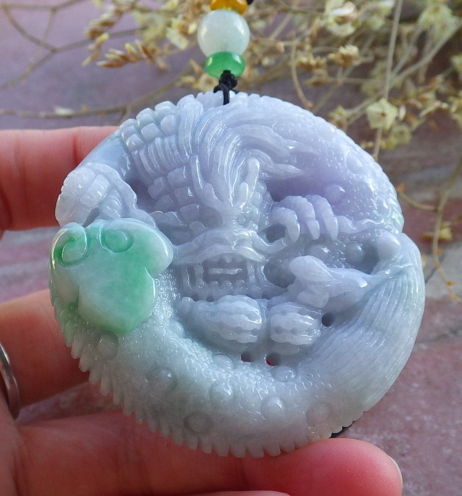 Certified Lavender Green Burma 100% Natural A Jade jadeite Pendant Dragon Mouse Rat Peanut Ruyi Necklace 望子成龙 650354 TN