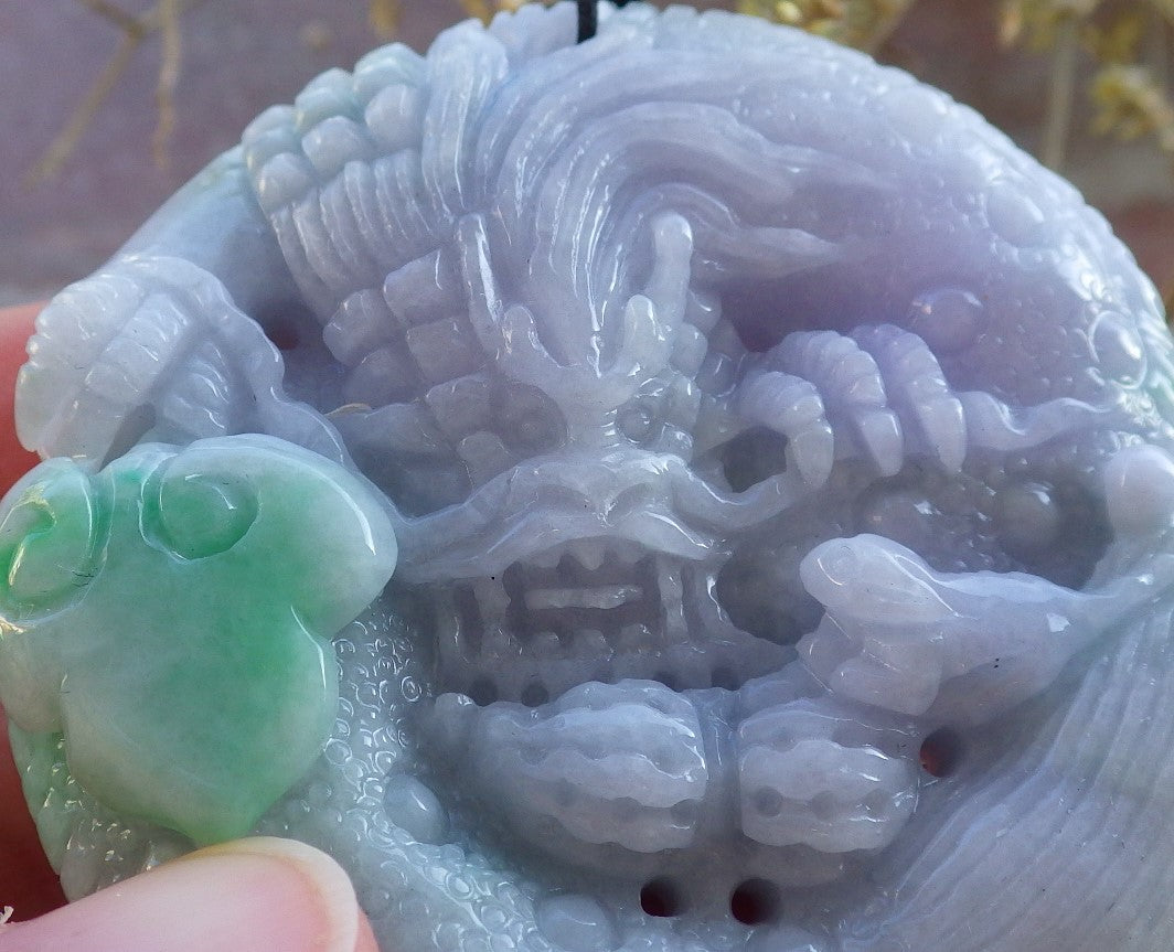 Certified Lavender Green Burma 100% Natural A Jade jadeite Pendant Dragon Mouse Rat Peanut Ruyi Necklace 望子成龙 650354 TN