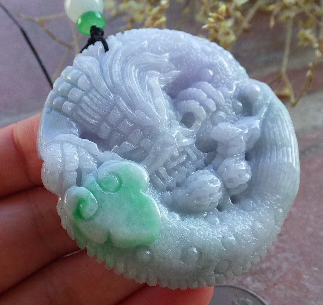 Certified Lavender Green Burma 100% Natural A Jade jadeite Pendant Dragon Mouse Rat Peanut Ruyi Necklace 望子成龙 650354 TN
