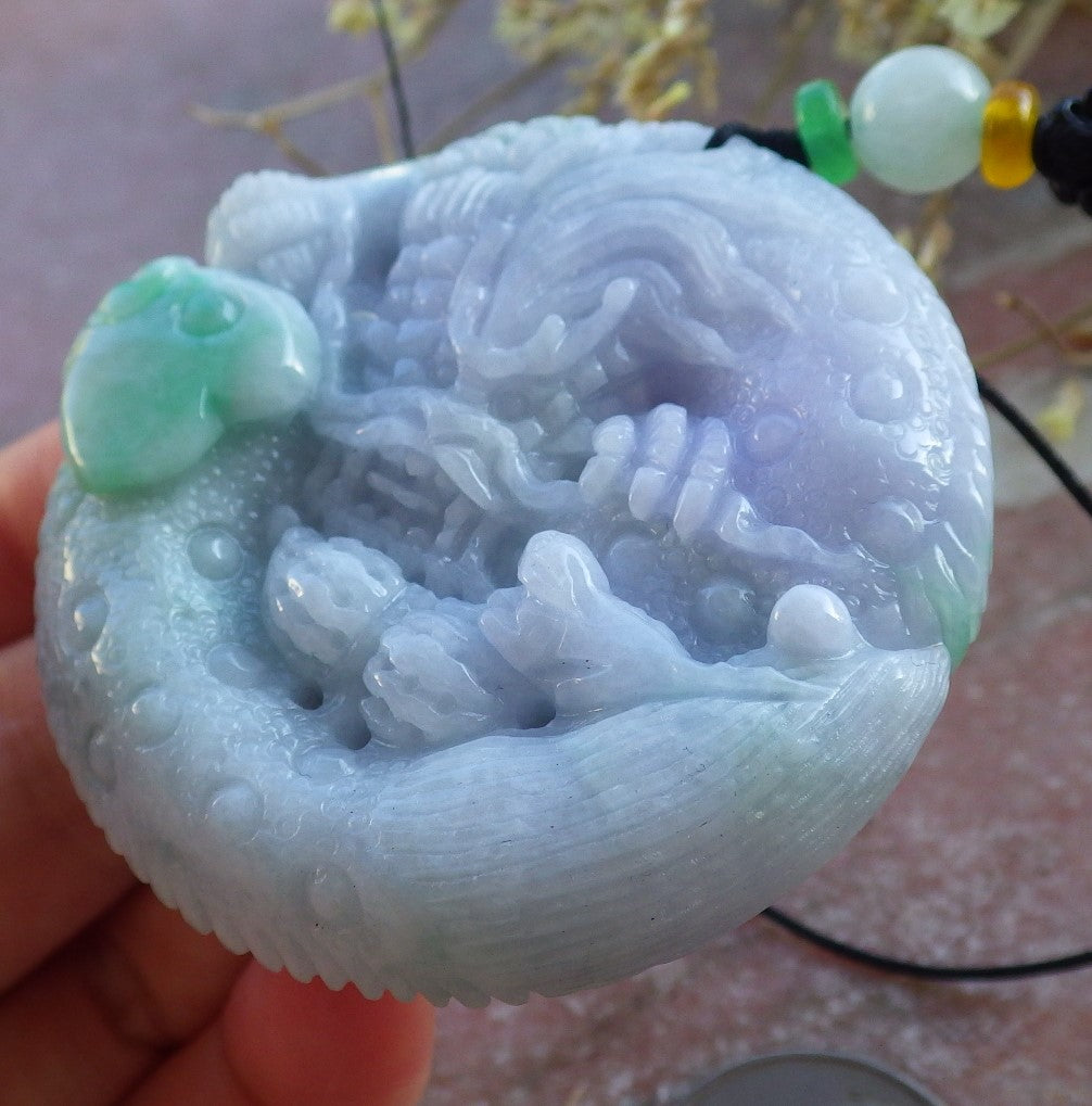 Certified Lavender Green Burma 100% Natural A Jade jadeite Pendant Dragon Mouse Rat Peanut Ruyi Necklace 望子成龙 650354 TN
