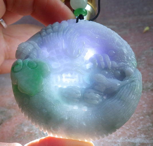 Certified Lavender Green Burma 100% Natural A Jade jadeite Pendant Dragon Mouse Rat Peanut Ruyi Necklace 望子成龙 650354 TN