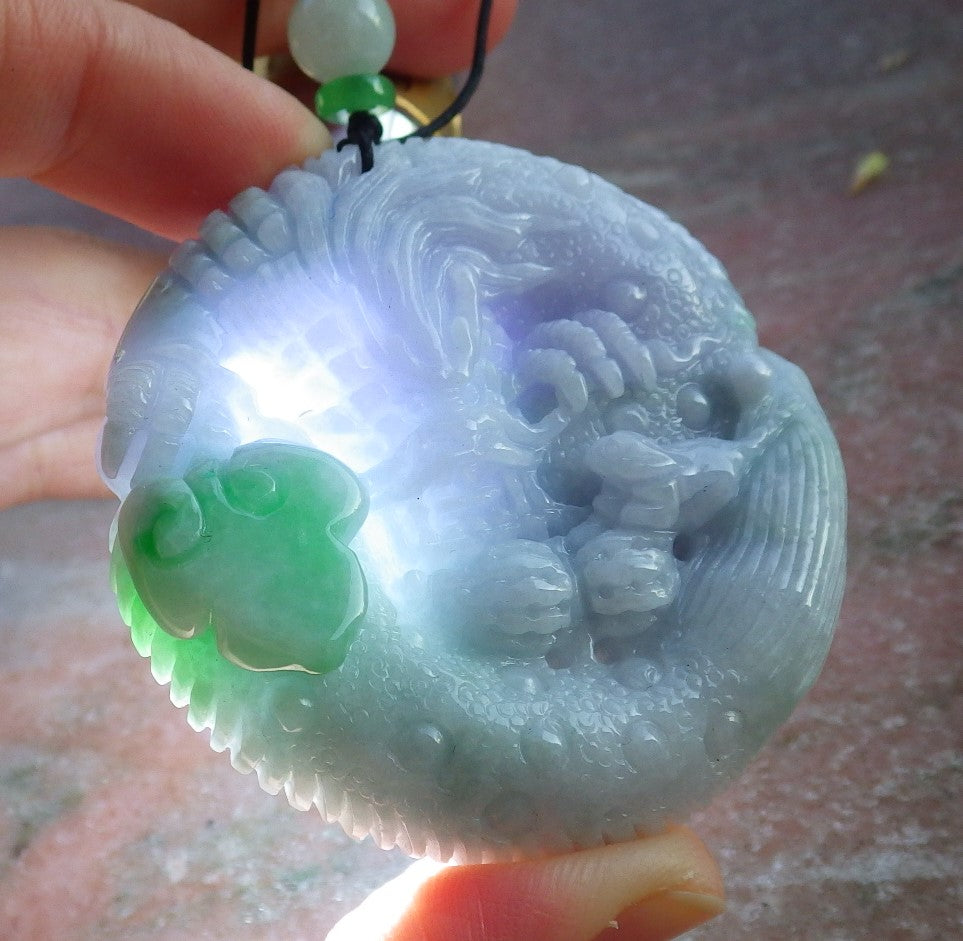 Certified Lavender Green Burma 100% Natural A Jade jadeite Pendant Dragon Mouse Rat Peanut Ruyi Necklace 望子成龙 650354 TN