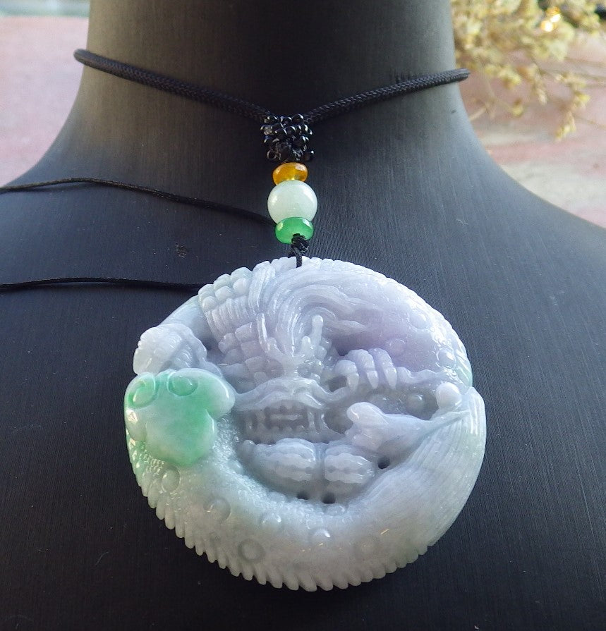 Certified Lavender Green Burma 100% Natural A Jade jadeite Pendant Dragon Mouse Rat Peanut Ruyi Necklace 望子成龙 650354 TN