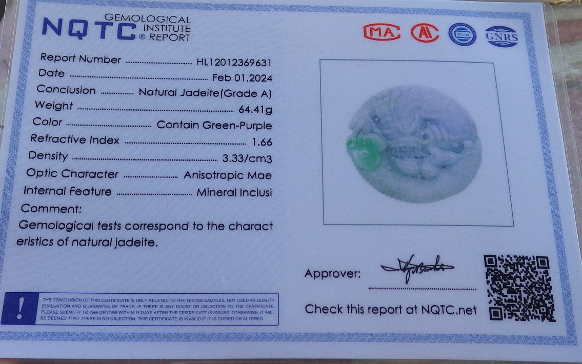 Certified Lavender Green Burma 100% Natural A Jade jadeite Pendant Dragon Mouse Rat Peanut Ruyi Necklace 望子成龙 650354 TN