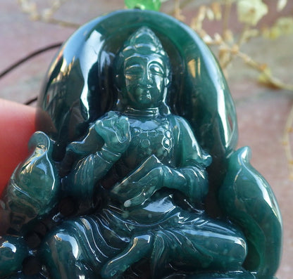 Certified Icy Green Burma 100% Natural A Jade jadeite Pendant  Guanyin Kwan Yin Elephant Necklace 观音 650363 TN