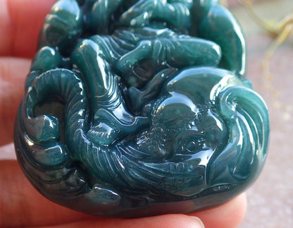 Certified Icy Green Burma 100% Natural A Jade jadeite Pendant  Guanyin Kwan Yin Elephant Necklace 观音 650363 TN