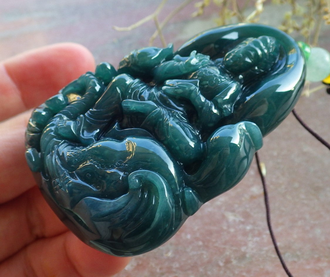 Certified Icy Green Burma 100% Natural A Jade jadeite Pendant  Guanyin Kwan Yin Elephant Necklace 观音 650363 TN