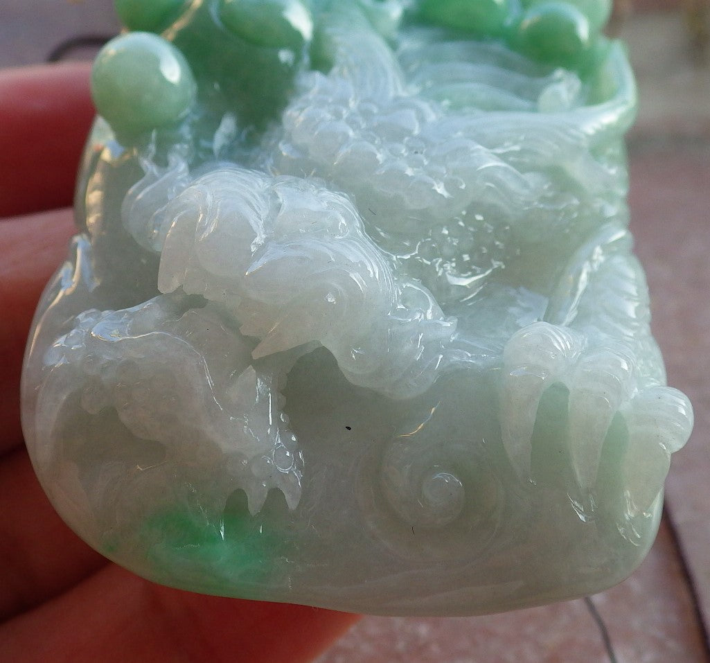 Certified Green Burma 100% Natural A Jade jadeite Pendant Dragon Necklace 生意兴隆 650385 TN