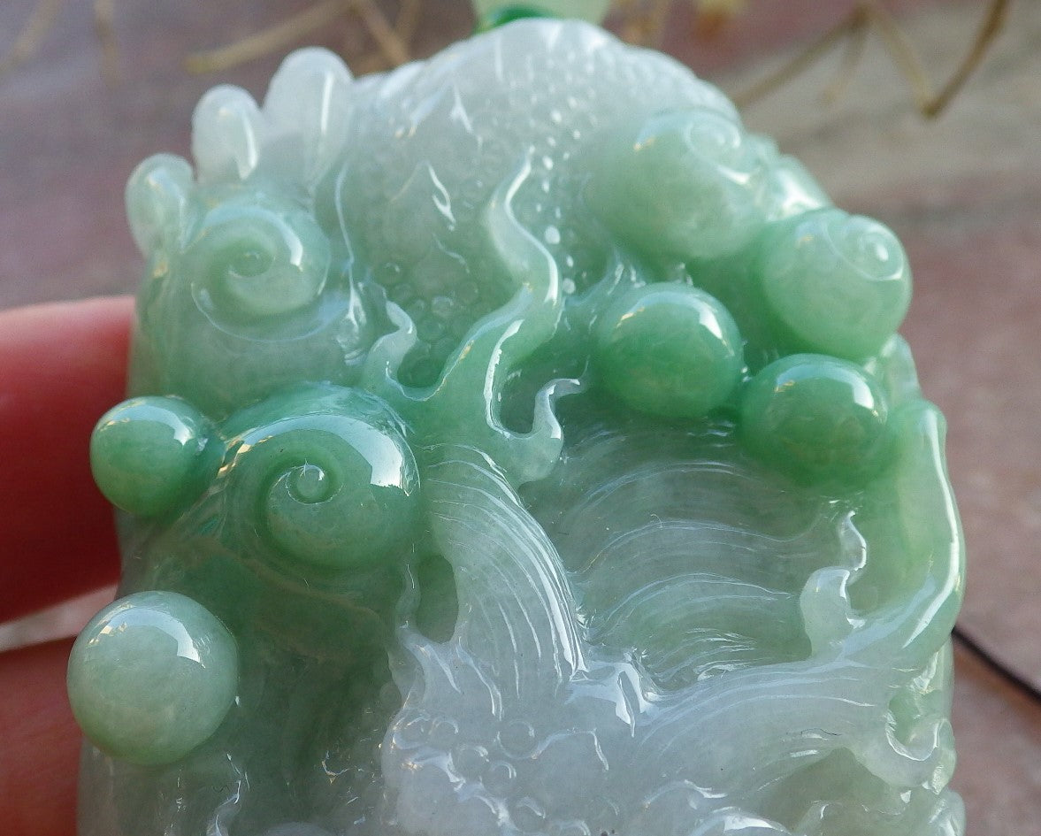 Certified Green Burma 100% Natural A Jade jadeite Pendant Dragon Necklace 生意兴隆 650385 TN
