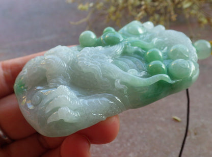 Certified Green Burma 100% Natural A Jade jadeite Pendant Dragon Necklace 生意兴隆 650385 TN