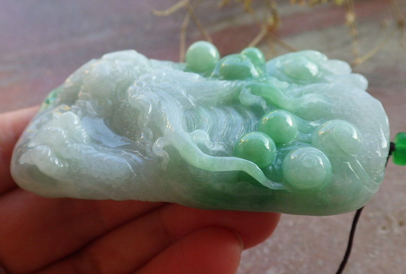 Certified Green Burma 100% Natural A Jade jadeite Pendant Dragon Necklace 生意兴隆 650385 TN