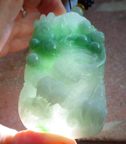 Certified Green Burma 100% Natural A Jade jadeite Pendant Dragon Necklace 生意兴隆 650385 TN