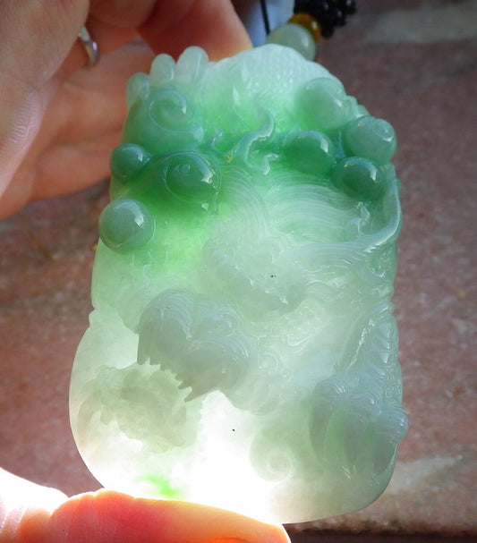 Certified Green Burma 100% Natural A Jade jadeite Pendant Dragon Necklace 生意兴隆 650385 TN