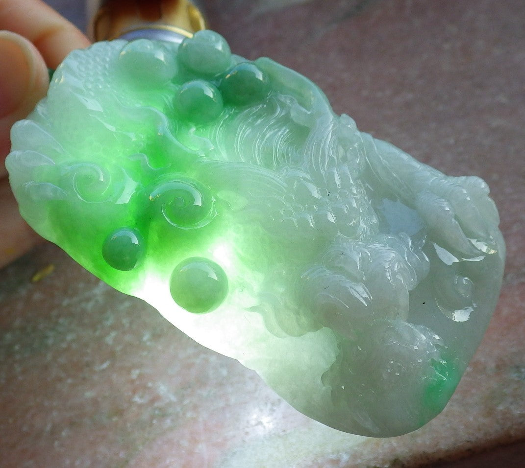 Certified Green Burma 100% Natural A Jade jadeite Pendant Dragon Necklace 生意兴隆 650385 TN