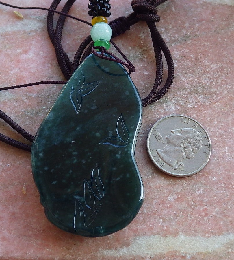 Certified Icy Green Burma 100% Natural A Jade jadeite Pendant  Guanyin Kwan Yin Dragon Phoenix Lotus Flower 龙凤 650405 TN