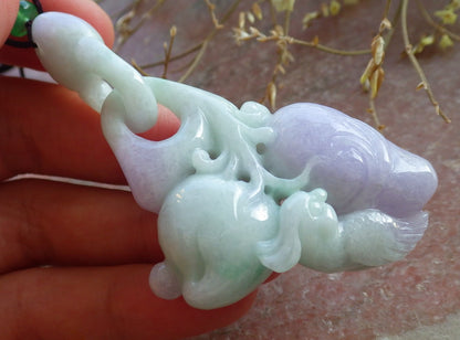 Certified Green Lavender Burma 100% Natural A Jade jadeite Pendant Phoenix Bird Peach Necklace W Ring 650416 TN