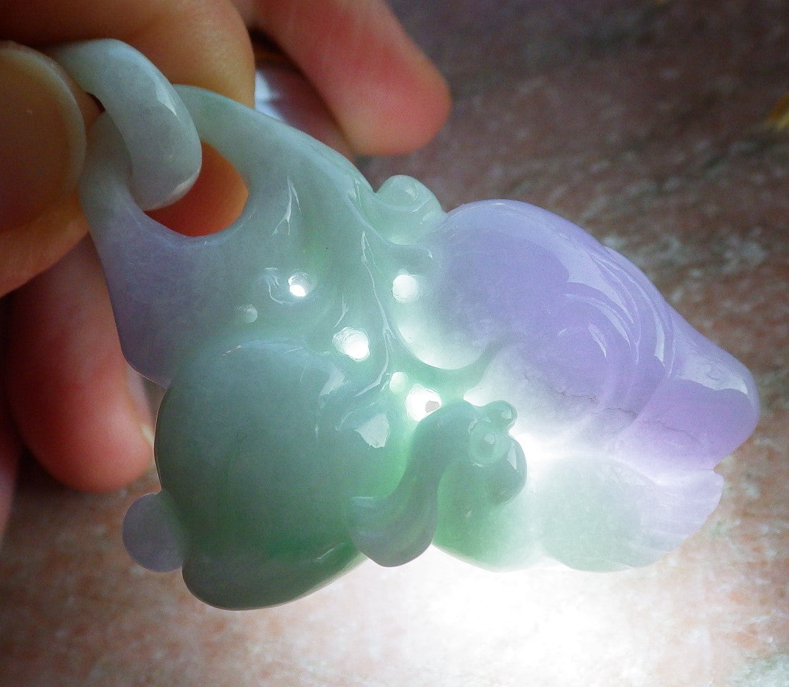 Certified Green Lavender Burma 100% Natural A Jade jadeite Pendant Phoenix Bird Peach Necklace W Ring 650416 TN