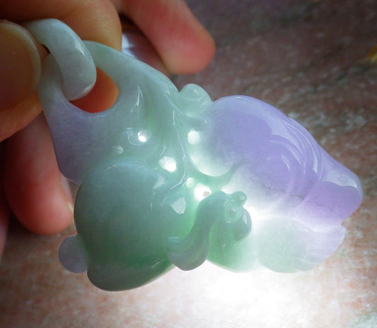 Certified Green Lavender Burma 100% Natural A Jade jadeite Pendant Phoenix Bird Peach Necklace W Ring 650416 TN