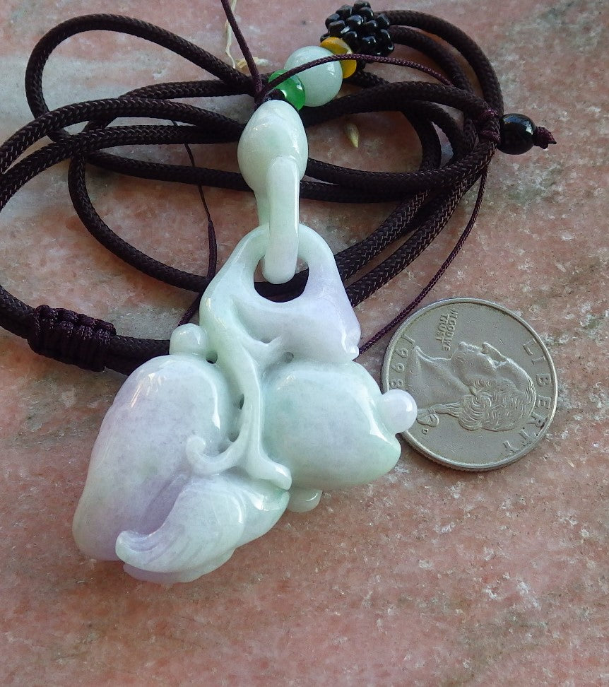 Certified Green Lavender Burma 100% Natural A Jade jadeite Pendant Phoenix Bird Peach Necklace W Ring 650416 TN