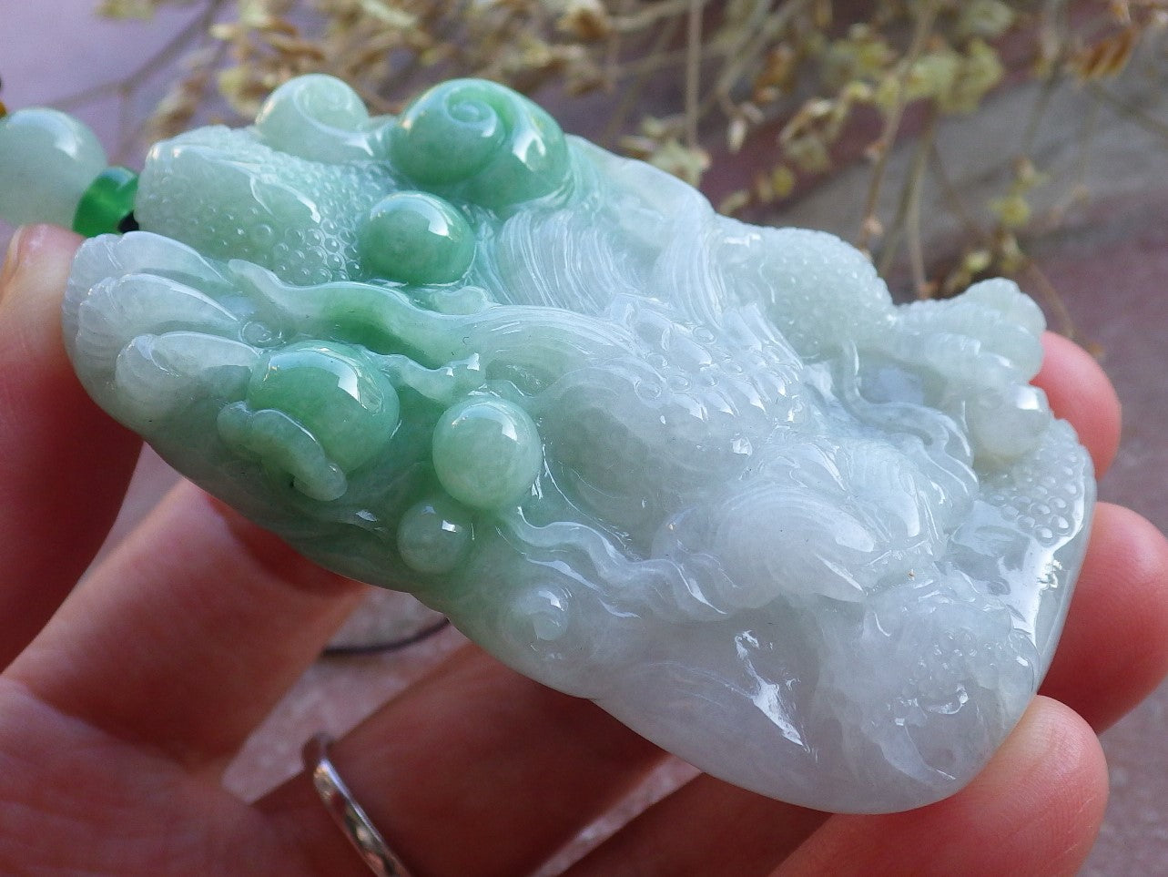 Certified Green Burma 100% Natural A Jade jadeite Pendant Dragon Necklace 生意兴隆 650425 TN