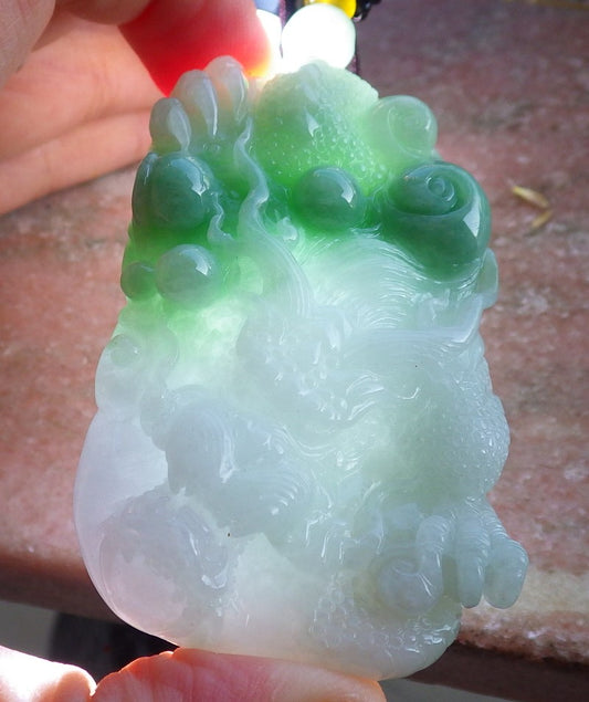 Certified Green Burma 100% Natural A Jade jadeite Pendant Dragon Necklace 生意兴隆 650425 TN