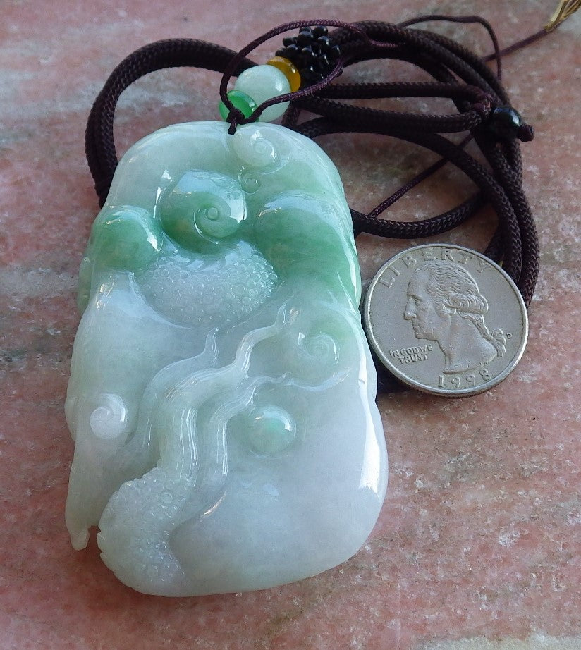 Certified Green Burma 100% Natural A Jade jadeite Pendant Dragon Necklace 生意兴隆 650425 TN