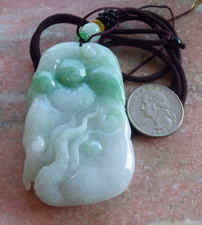 Certified Green Burma 100% Natural A Jade jadeite Pendant Dragon Necklace 生意兴隆 650425 TN