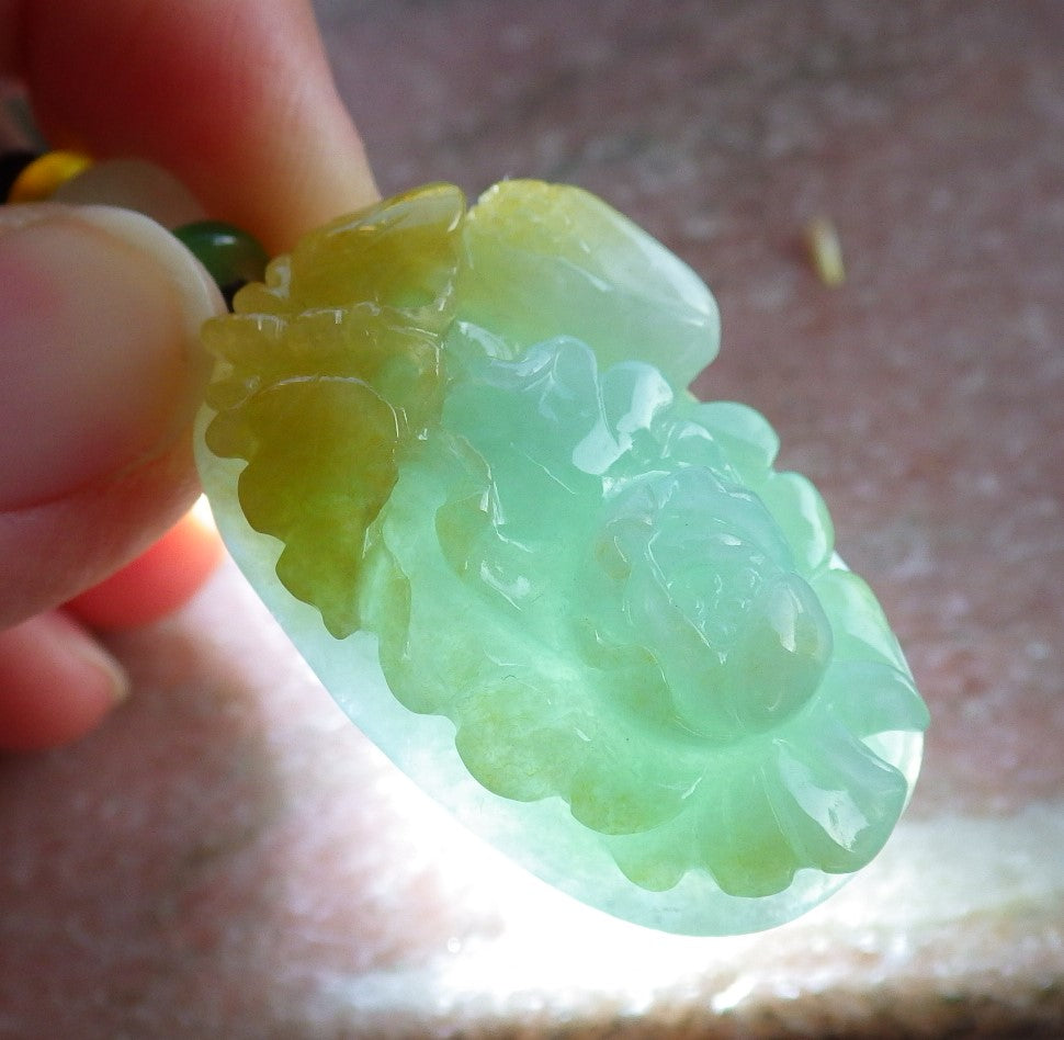 Certified Yellow Green Burma 100% Natural A Jade jadeite Pendant Butterfly Flower Necklace 蝴蝶 花开富贵 650438 TN