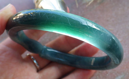Certified Icy Green Burma 100% Natural A JADE Jadeite Dragon Phoenix Bangle Bracelet 64 mm 手镯 650446 TN