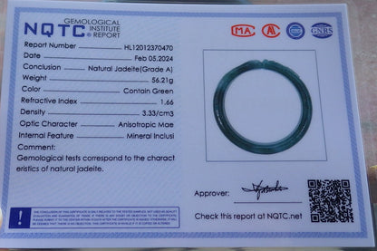 Certified Icy Green Burma 100% Natural A JADE Jadeite Dragon Phoenix Bangle Bracelet 64 mm 手镯 650446 TN