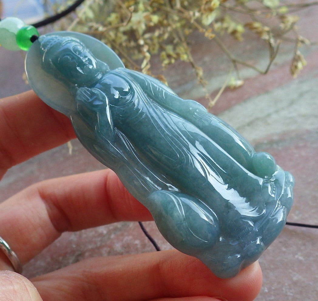 Certified Icy Green Pale Lavender Burma 100% Natural A Jade jadeite pendant Sakyamuni Buddha God Necklace 释迦牟尼 650465 TN