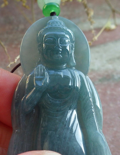 Certified Icy Green Pale Lavender Burma 100% Natural A Jade jadeite pendant Sakyamuni Buddha God Necklace 释迦牟尼 650465 TN