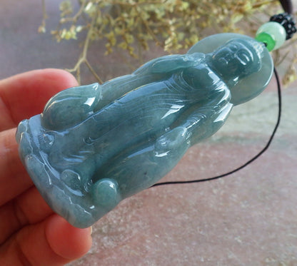Certified Icy Green Pale Lavender Burma 100% Natural A Jade jadeite pendant Sakyamuni Buddha God Necklace 释迦牟尼 650465 TN