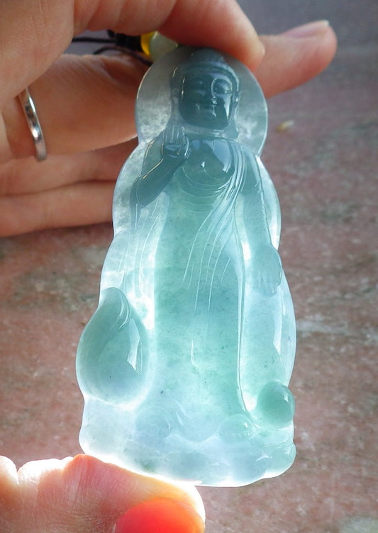 Certified Icy Green Pale Lavender Burma 100% Natural A Jade jadeite pendant Sakyamuni Buddha God Necklace 释迦牟尼 650465 TN