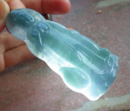 Certified Icy Green Pale Lavender Burma 100% Natural A Jade jadeite pendant Sakyamuni Buddha God Necklace 释迦牟尼 650465 TN